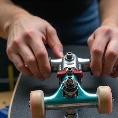 Hand adjusting a skateboard truck.